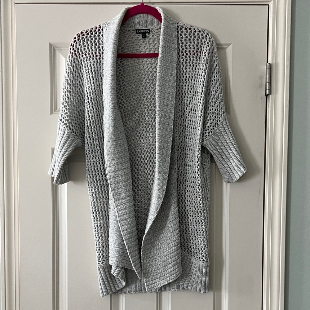 Express Light Gray Open-Front Cardigan